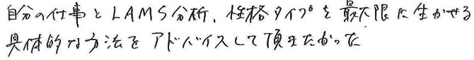 LAMS分析、性格タイプを最大限に生かせる具体的な方法をアドバイスして頂きたかった